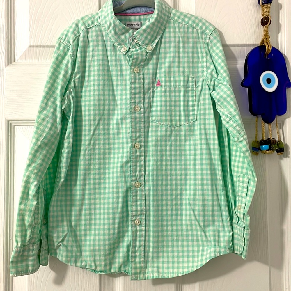 Carters Button Down Collar Shirt in Mint & Pink 😍 Size 6 Long Sleeves & Pocket
